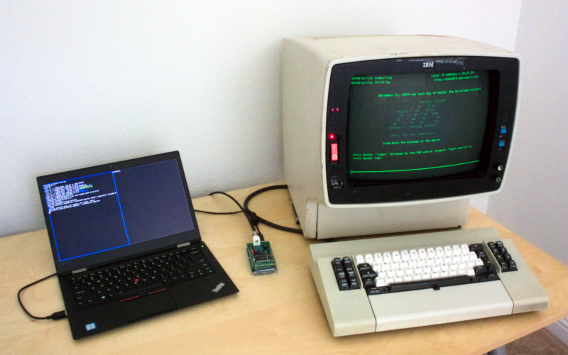 Photograph of an IBM 3278-2 terminal and ThinkPad X1 on a desk.